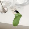 Fashionable Middle Calf Socks with Cartoon Cats Print in Soft Cotton Color Block Student Crew Socks Hosiery for Women
