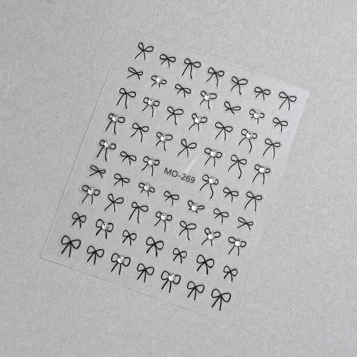 

Наклейки для ногтей с тисненым хрустальным бантом, черно-белый 3D-бантик с алмазными наклейками