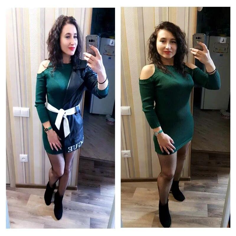 Schulterfreies, langärmliges Strickkleid für Damen, sexy und eng anliegender Strickpullover, Hüftwickel-Unterziehpullover, ausgehöhlt, mittellang