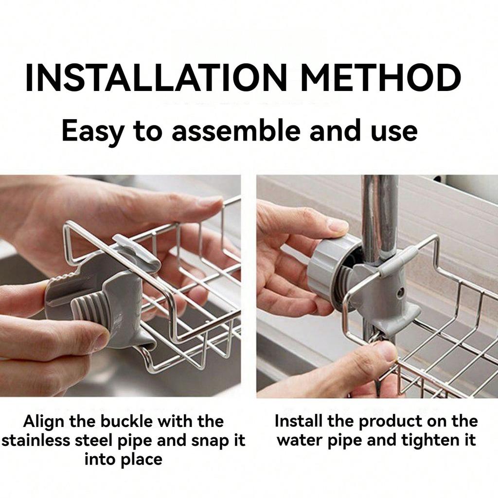 Faucet Sponge Holder for Kitchen Sink, Sponge Drain Rack, Stainless Steel Hanging Storage Rack, Soap Dish Brush Dishcloth