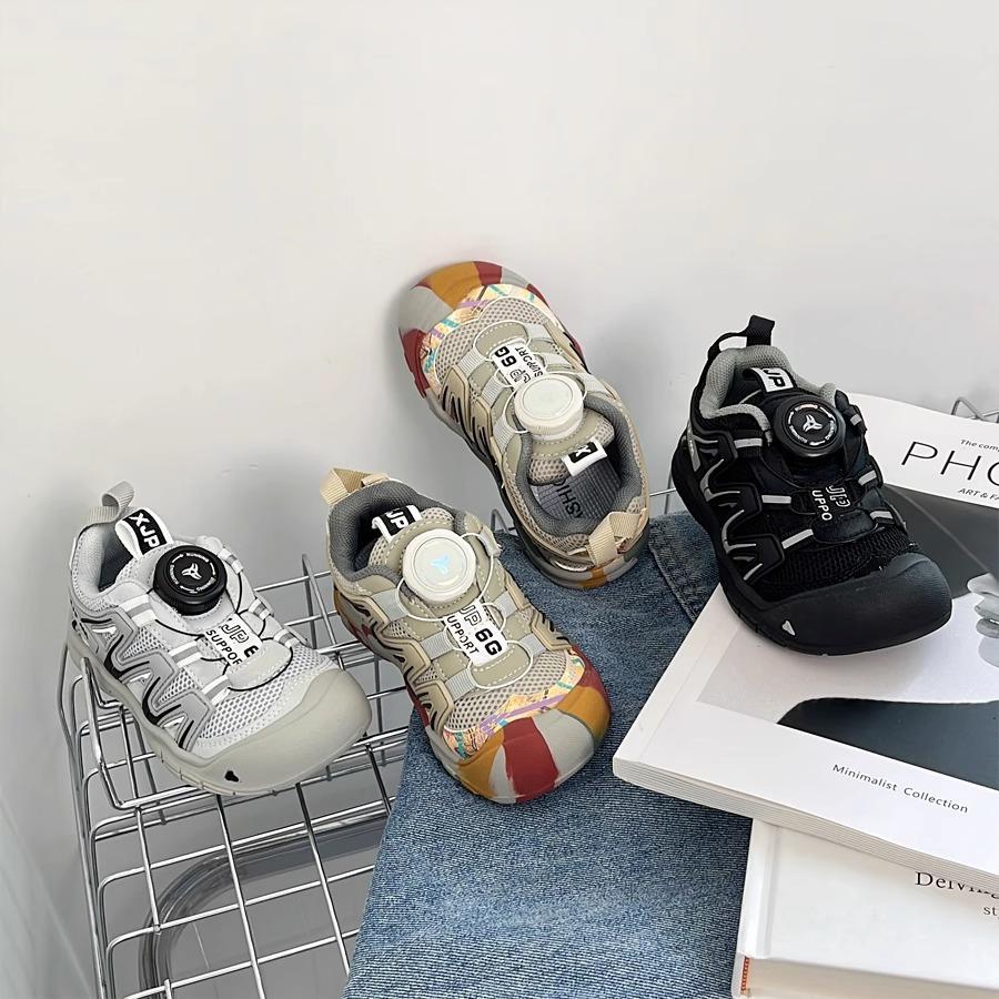 Rotating Button Sneakers 2025 New Technology Children Boys and Girls Net Shoes Casual Shoes Camouflage Board Shoes Running Shoes
