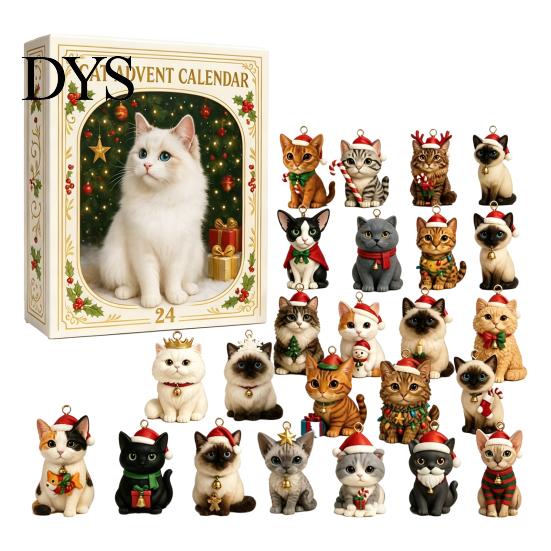 Katzenförmige Acryl-Baumschmuckstücke Weihnachten Dackel Adventskalender 24-Tage Countdown-Schmuckstück für Familienspaß Aktivität Dekoration Niedliche Katze/Dackel