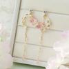 2025 New Korean Style Flower Asymmetrical Dangle Earrings For Women Shiny Rhinestone Long Tassel Cute Cat Earring Sweet Jewelry