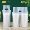 100Pcs Single/Double Cup Milk Tea Packaging Bags Frosted Transparent Disposable Beverage Plastic Bags Coffee Takeout Tote Bag