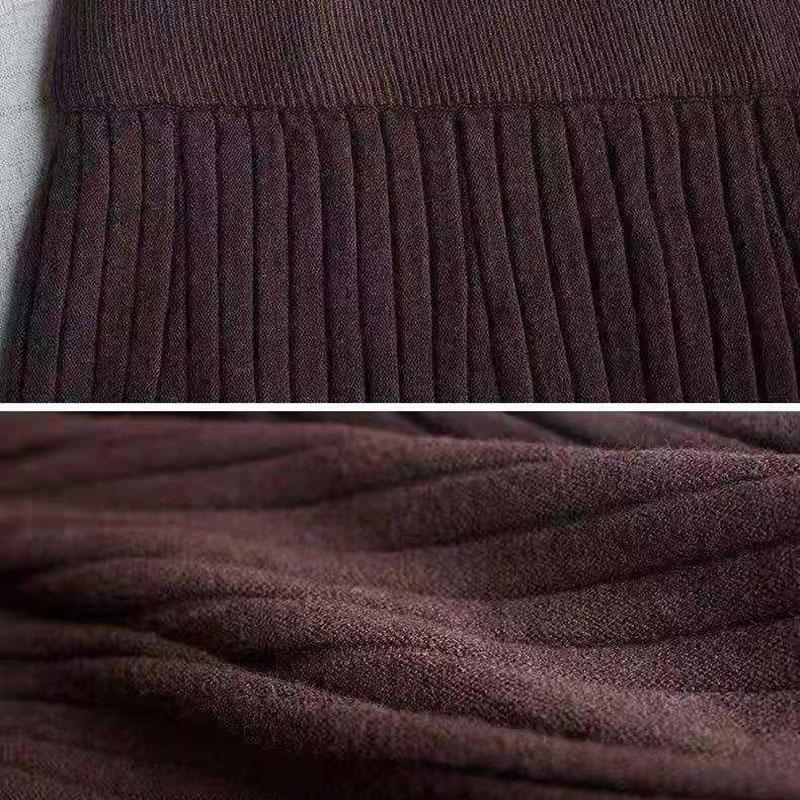 Autumn Winter Knitting Solid Color Pleated Skirt Female High Waist All-match Mid-length A-line Skirt