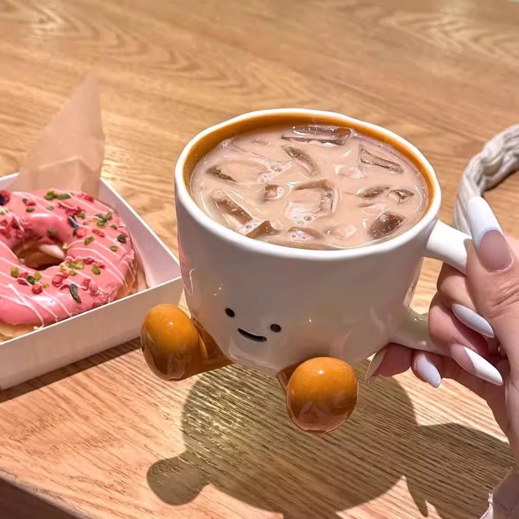 Foot Ceramic Cup Underglaze Color Super Cute Niche Coffee Cup Cartoon Water Cup Gift