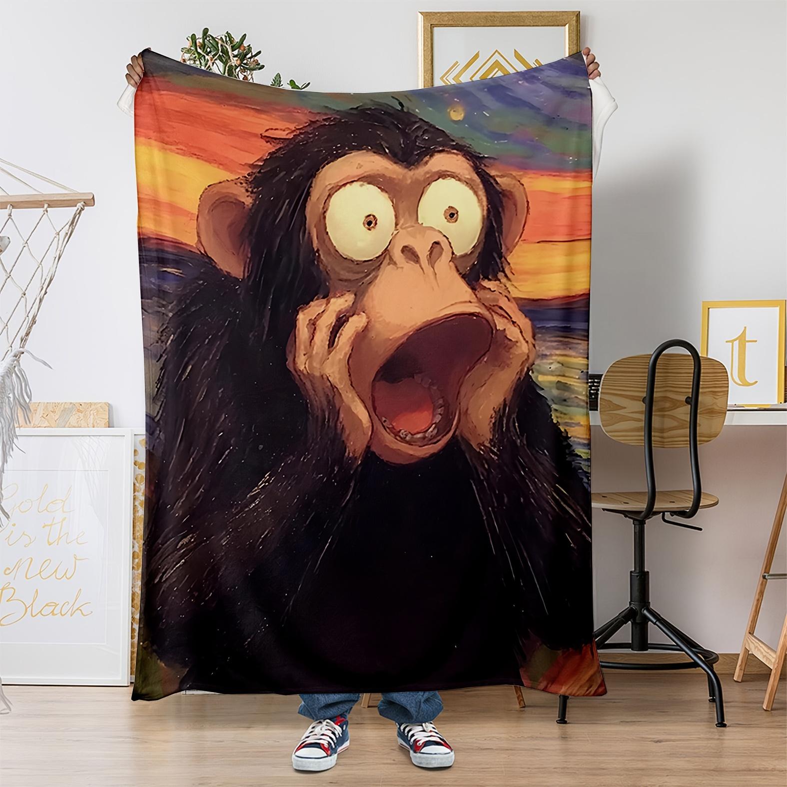 

Terrified expression of an orangutan Flannel printed blanket suitable for all seasons suitable for living office sofa and travel 75x100cm