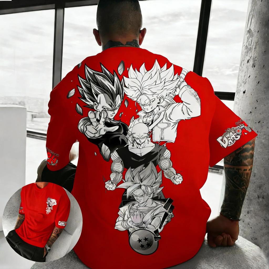Dragon Ball Z Super Saiyan Group Graphic Dual-Sided Oversized T-Shirt Vintage Anime Harajuku Streetwear Unisex Casual T-shirt