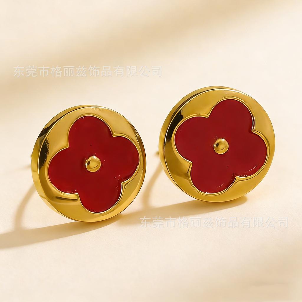 18K Gold Titanium Steel Non-Fading Four-Leaf Clover Earrings, Minimalist Women's Stud Earrings