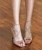 Fashion Pink Bling Cross Tied Brand Heeled Sandals Women Fashion Square Toe Ankle Buckle Design Slide Sandals Luxury Party Dress Shoes