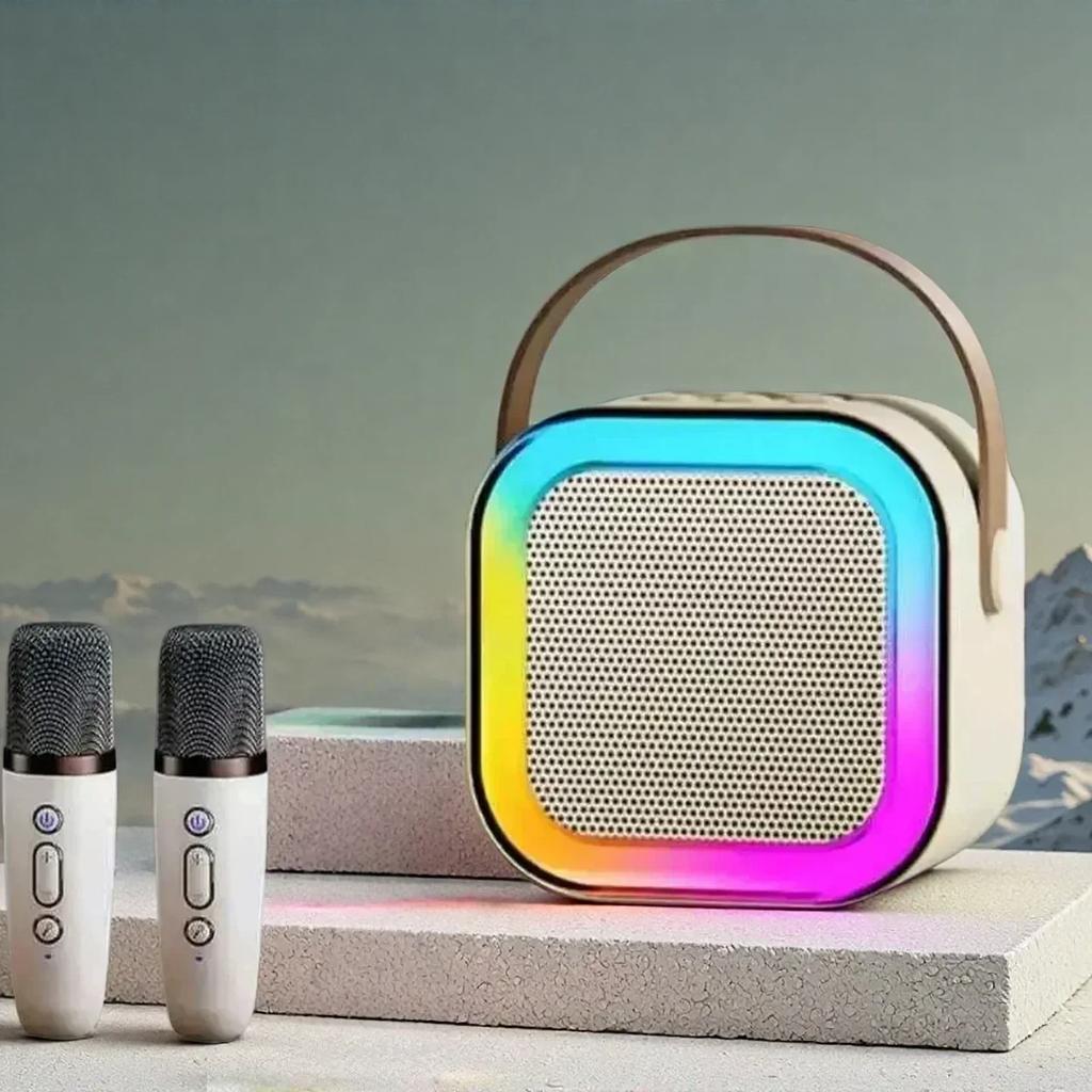 K12 Bluetooth speaker karaoke machine portable speaker system with 2 wireless microphones family family singing children's gif