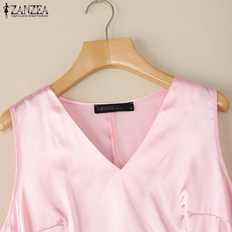 ZANZEA Women Summer V-neck Casual Sleeveless Satin Tank Tops