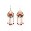 Chinese Palace Style Enamel Fish Earrings with 925 Sterling Silver, Colored Glaze, Imitation Hetian Jade Tassels