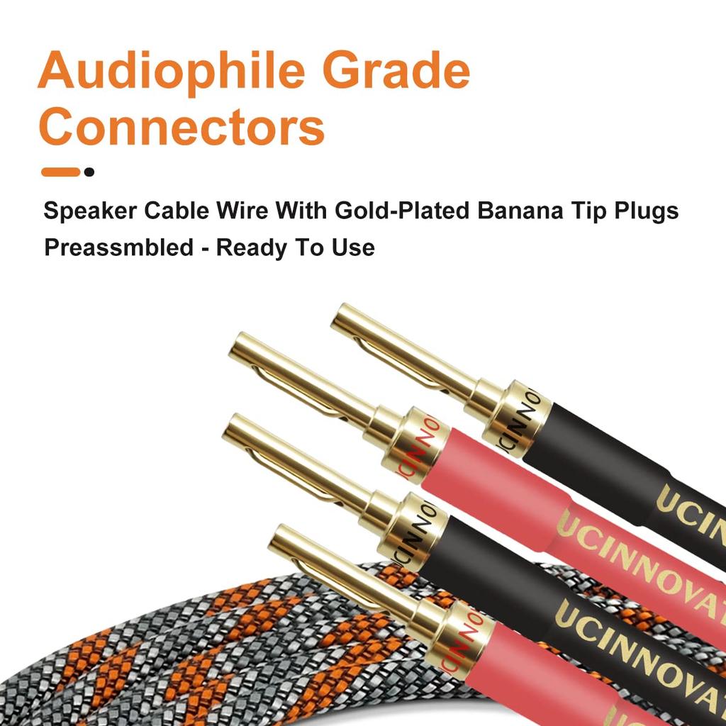 UCINNOVATE Lautsprecher mit Lautsprecherklemmenstecker Bananen-Geflochtenes Lautsprecherkabel für Audioverstärker und Subwoofer 3m/2er-Pack Kabel, Vorgeschnitten, Stecker,