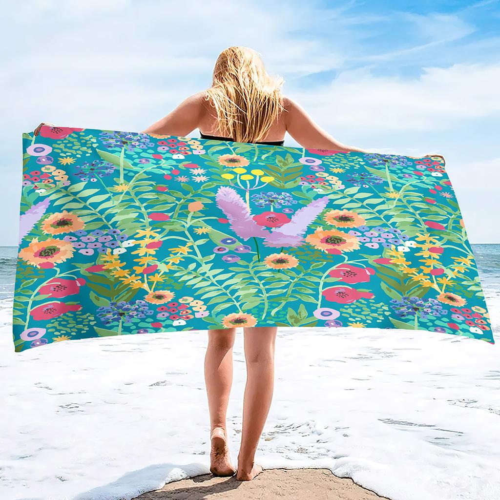 Bath Towel Boho Style Flower,Oversized Sand Proof Blanket Swimming Floral Flowers Bath Pool Towel for Travel Camping Yoga Sport