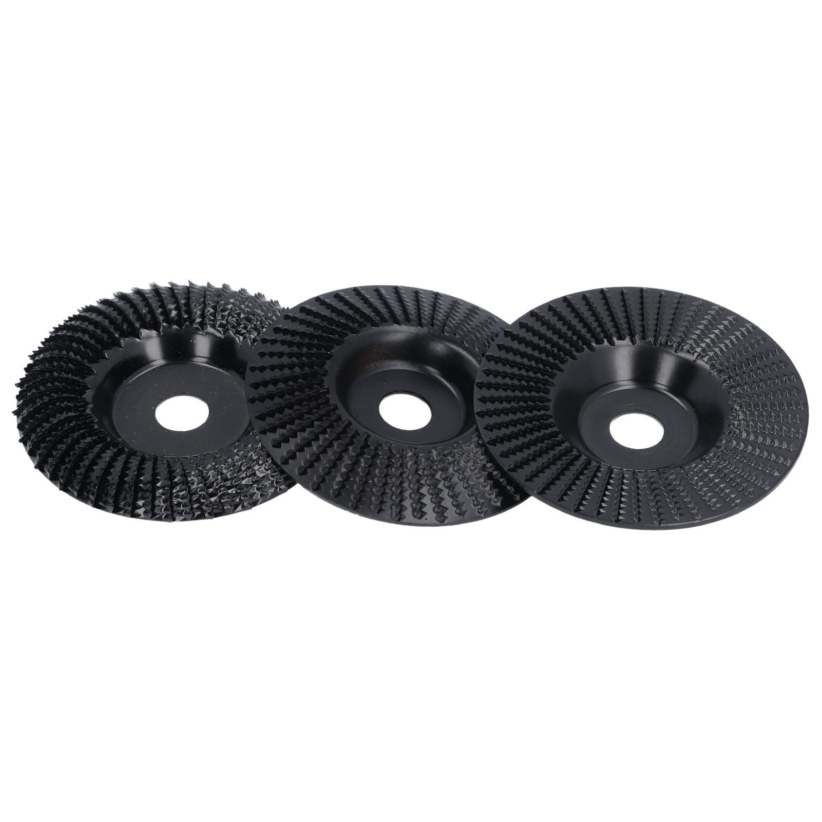 

3PCS Set Wood Grinding Wheel Black Color 100mm Diameter 16mm Inner Diameter Flat Oblique Arc Wood Carving Disc