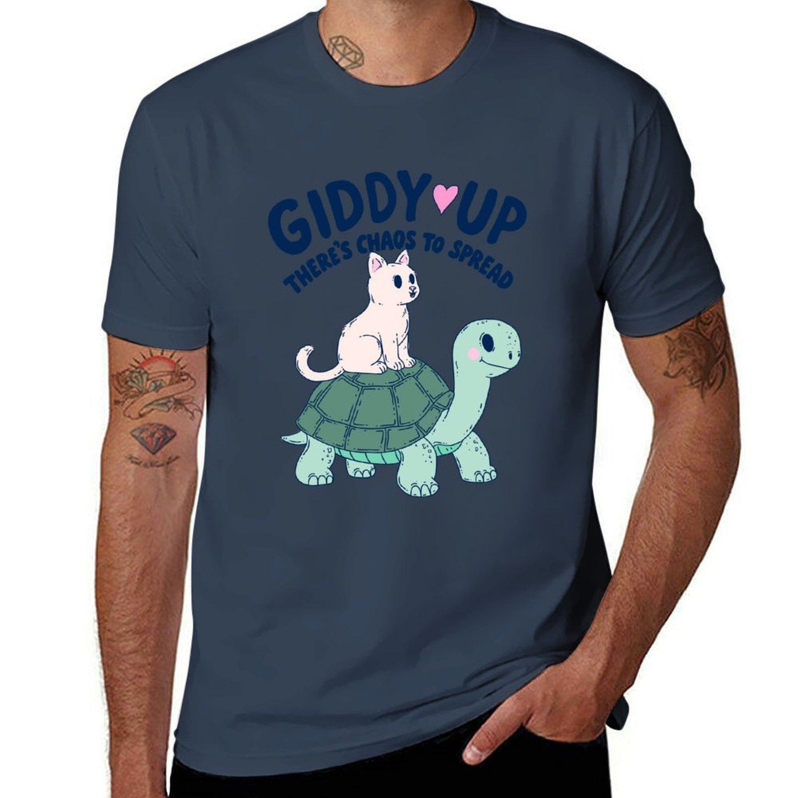 Giddy Up Chaos Crew Cat On Turtle Tshirt Casual Daily Outfit Tshirt S