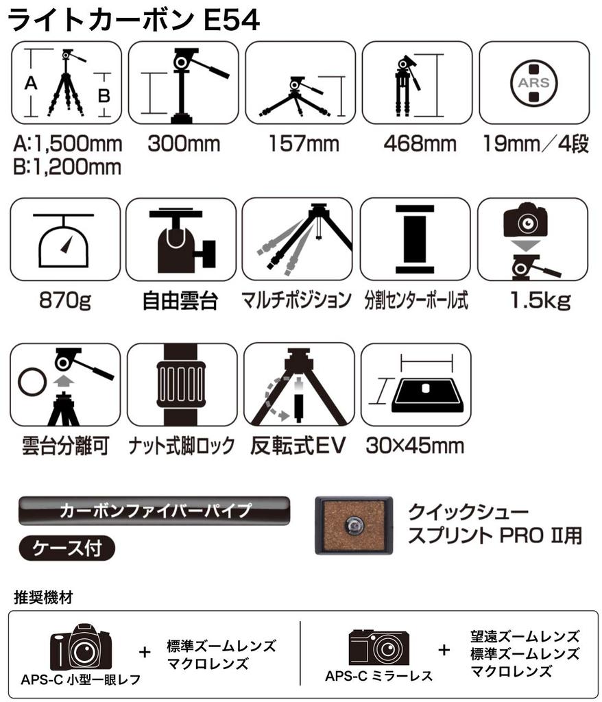 SLIK Light Carbon E54 Carbon Nut 19mm Pipe Quick Shoe 106976 Tripod, 4-Section, Lock, Diameter, Mount,