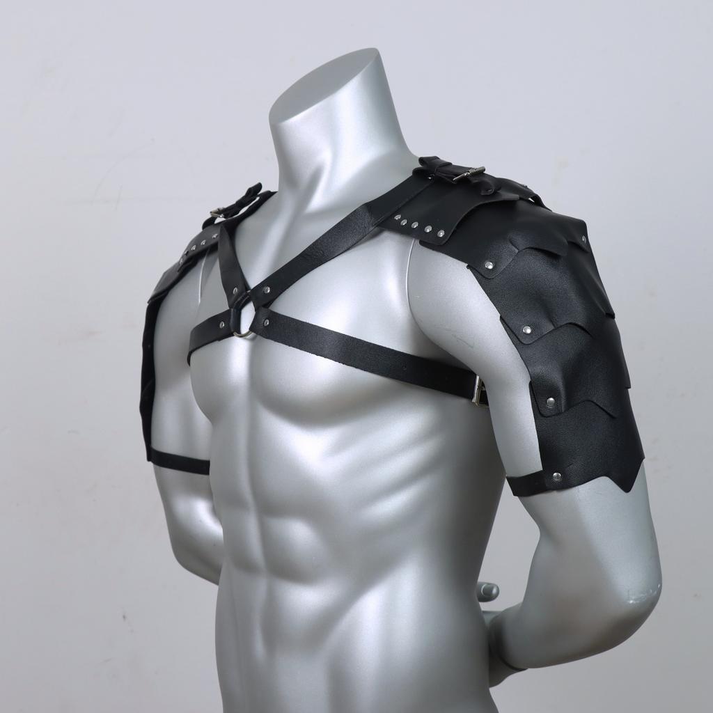 Medieval Costume Cosplay Accessory Vintage Gothic Leather Harness Belt Spaulder Pauldrons Viking Knight Gladiator Shoulder Armor