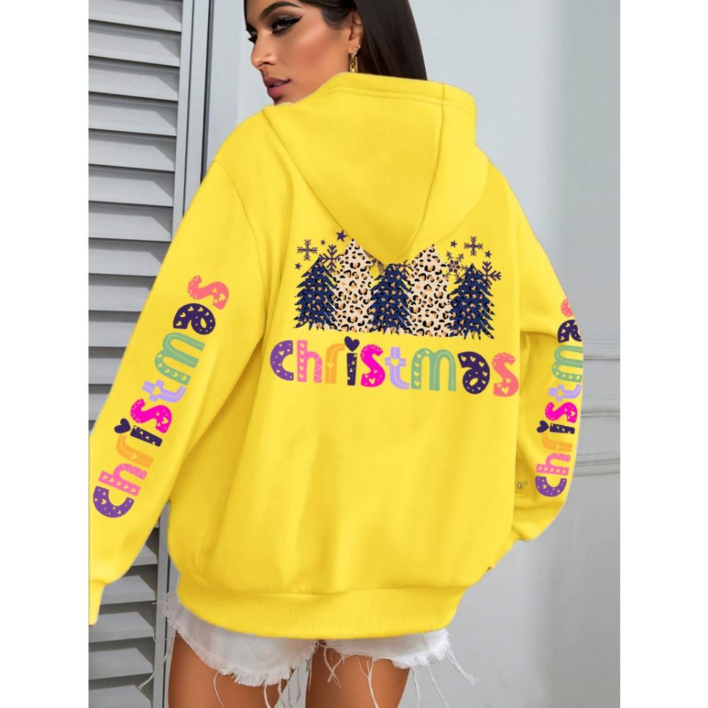 Merry Christmas Leopard Trees Printing Hoodie Women Hip Hop All-Match Streetwear Casual Loose Hoodies Autumn Woman Hoody
