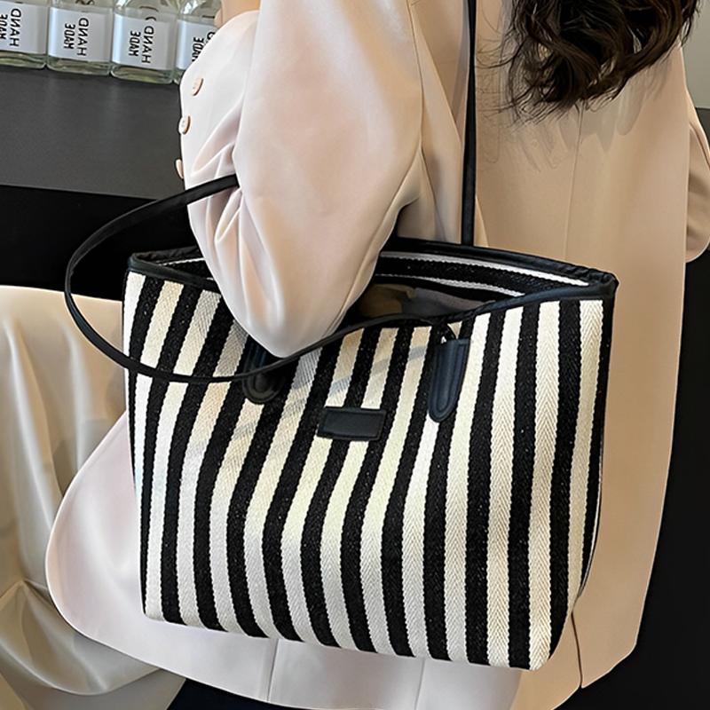 Striped Large-Capacity Casual Bag Spring And Summer Versatile Ins Foreign Style Shoulder Underarm Bag Going Out Tote Bag