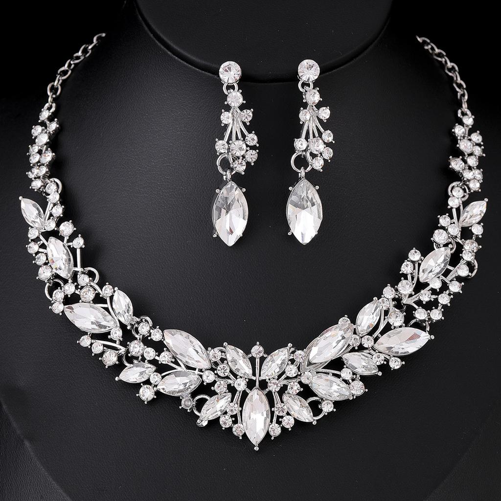 LY-WC0063 Bridal Luxury Crystal Necklace Earrings for Wedding Handmade Diamond Lady Rhinestone Fashion