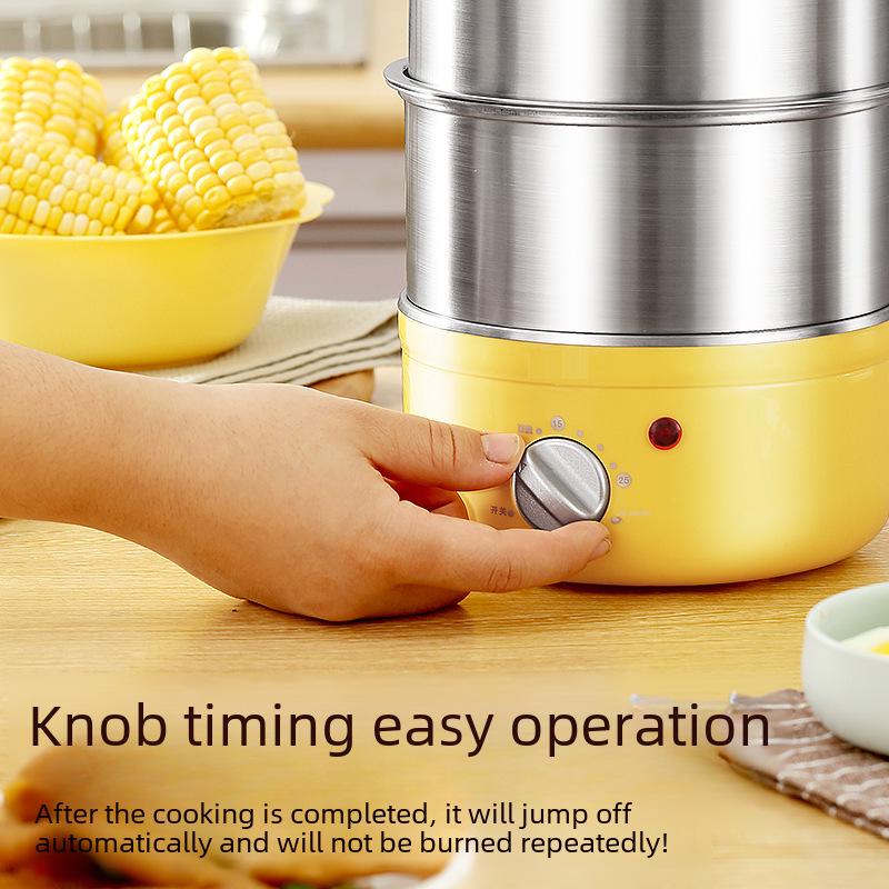 304 Stainless Steel Double-Layer Egg Steamer with Timer & Auto-Off - Household Breakfast Machine