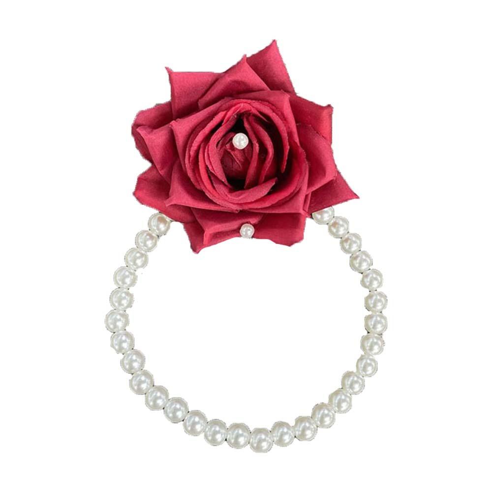 Dai Nationality Style Rose Flower Hair Rope Ponytail Holder Hair Tie Pearl Bracelet Hair Ring Headwear Elastic Hair Band