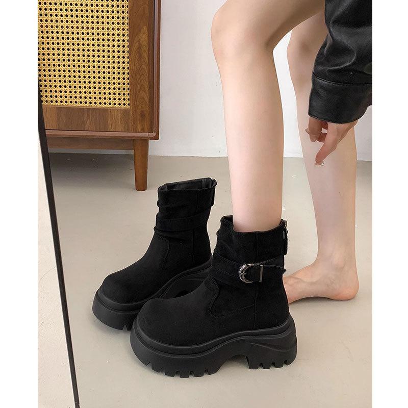 Leather thick-soled heightening boots women's 2025 autumn new versatile and thin short boots British wind locomotive Martin boots