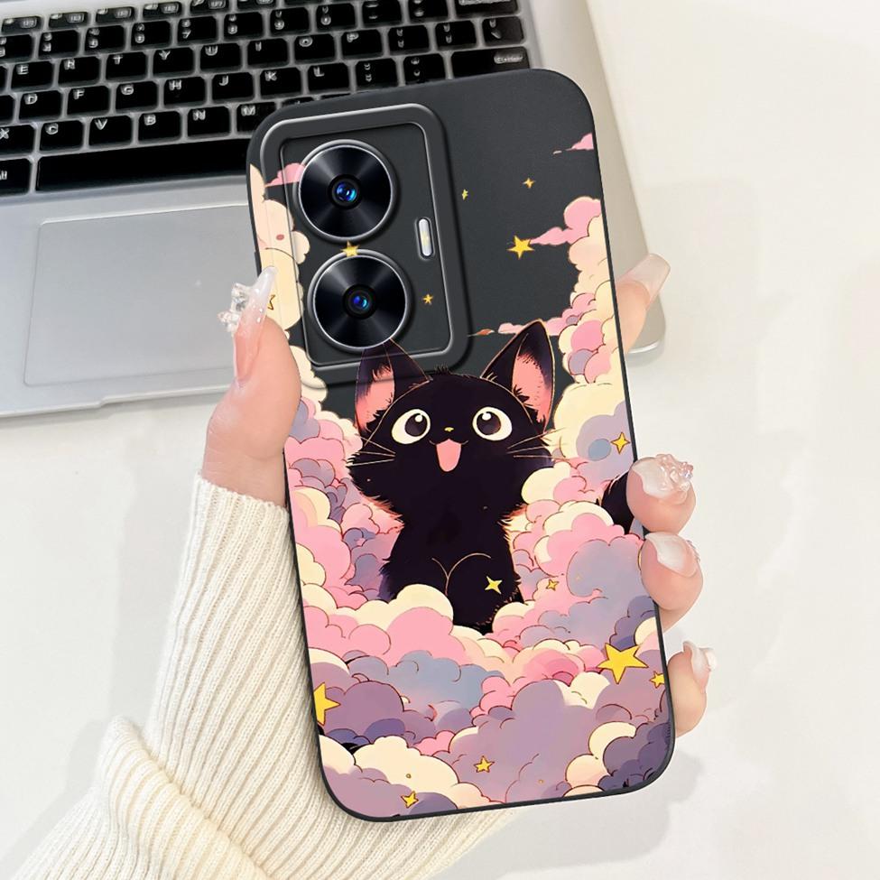 For Realme C55 Case RMX3710 Silicone Cute Cat Fashion Butterfly Flowers Love Painted Cover For Realme Narzo N55 Phone Case Funda