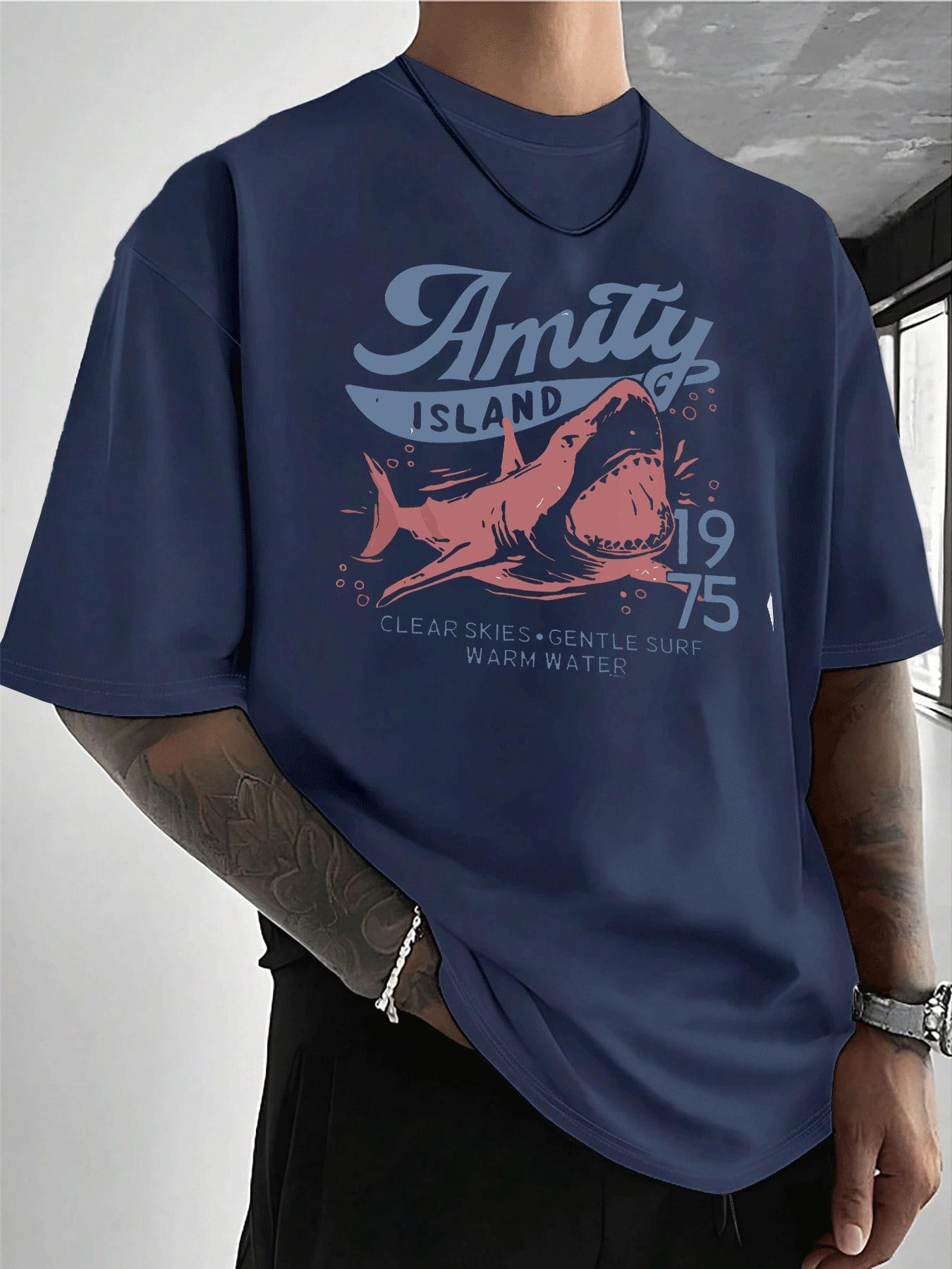 

PAYEAH Челюсти Акула Мужская футболка (Цельный кусок)100% Хлопок 220г Тяжелая Хлопковая Футболка 4XL