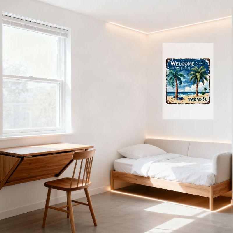 Vintage Metal Beach Sign Welcome To Our Little Piece of Paradise Rusty Distressed Edge Tin Sign for Home Bar Café Beach House De