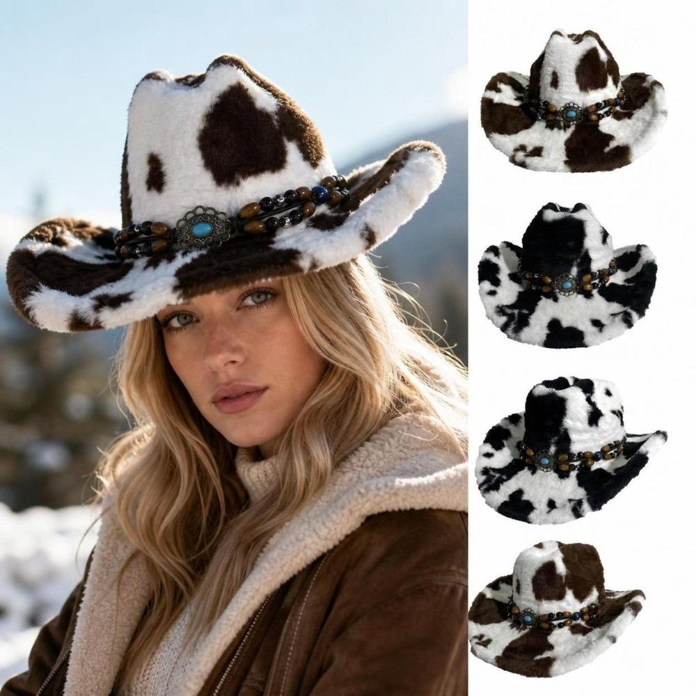 Soft Plush Faux Fur Cowboy Hat Wide Brim Windproof Cowboy Cap Western Cowboy Hat For Men Women