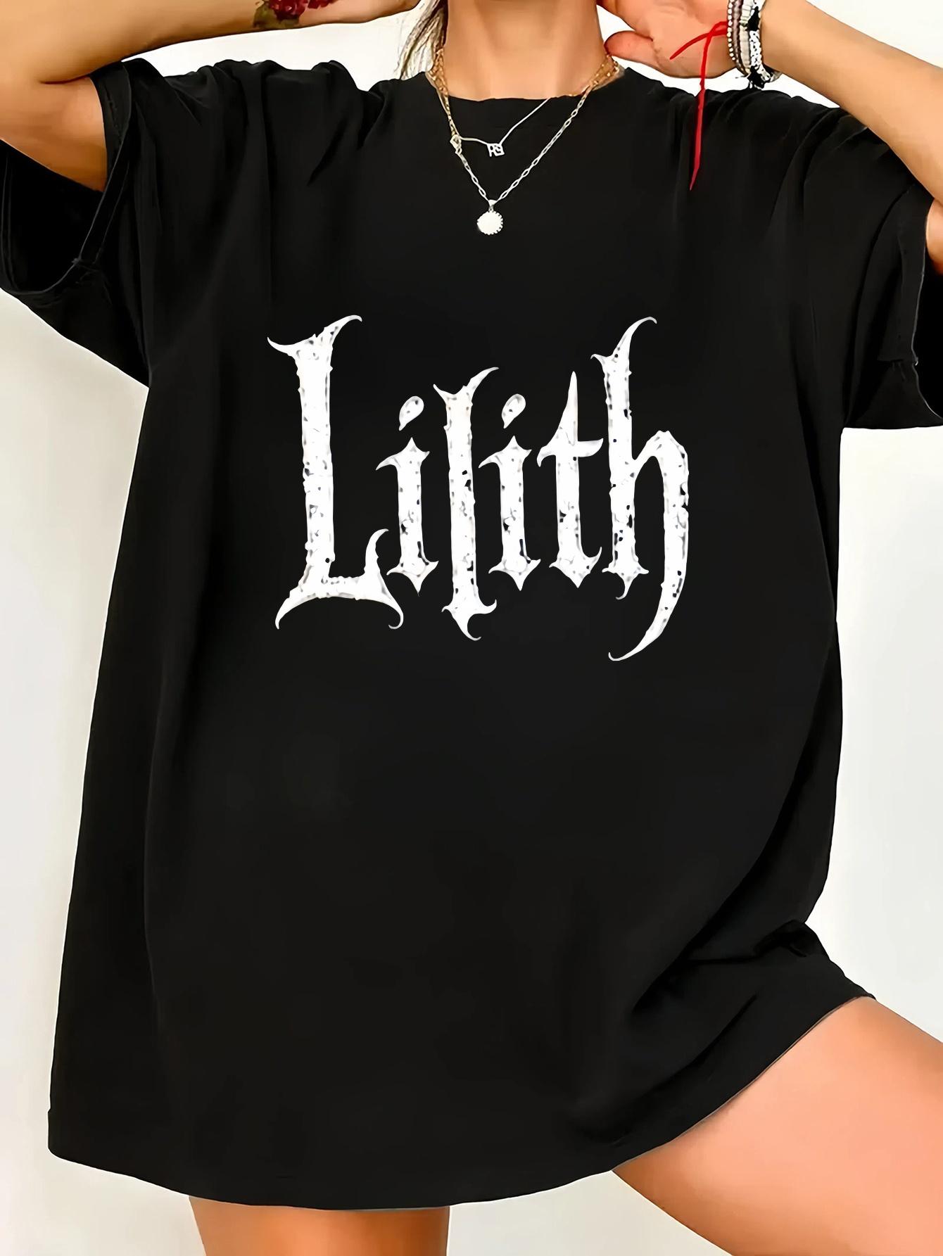 

Plus Size, Women s Plus Size Gothic Lilith Print Oversized T-Shirt - Stretch Casual Round Neck Short Sleeve Blouse S разноцветный