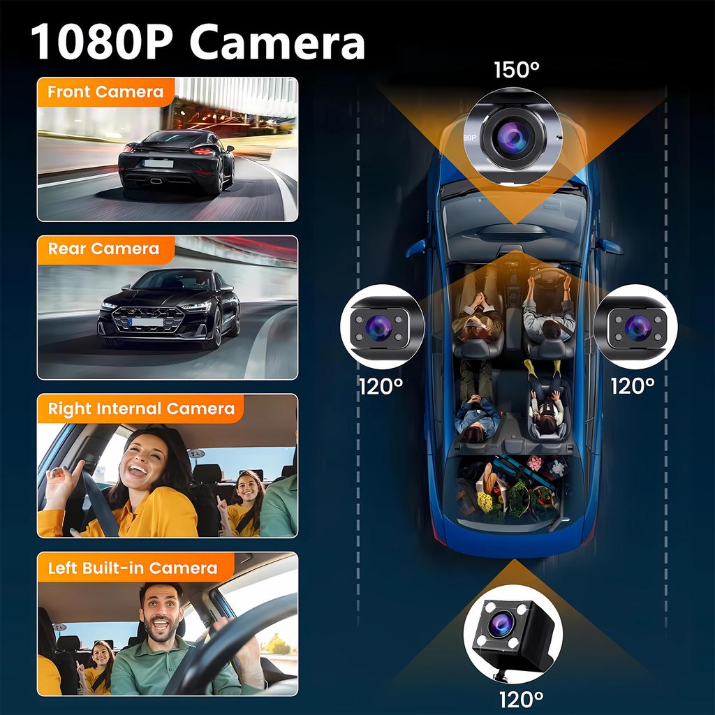 4 Channel 360°Rotate Dash Cam Wifi APP 1920* 1080P HD Car Camera Night Vision Parking Monitor G-Sensor Dashcam Black Box