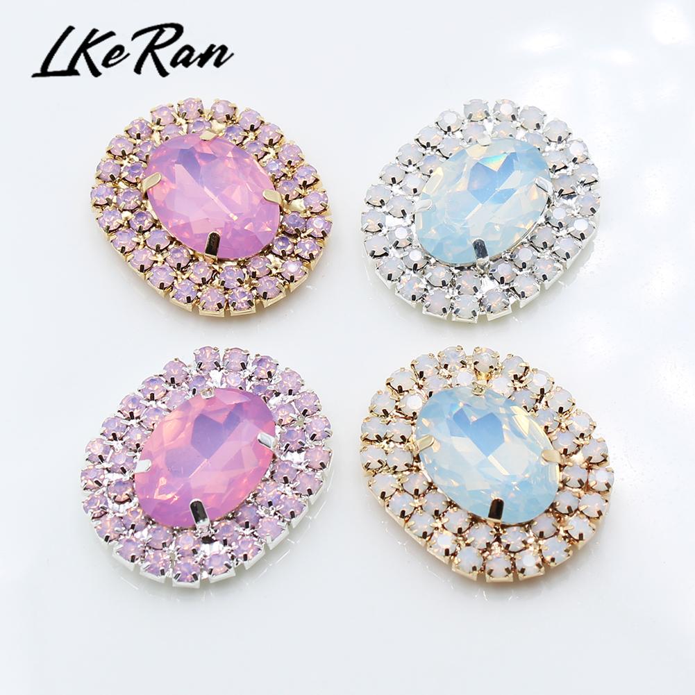 New Charm 24*28mm Egg white Crystal White/pink Sewing Rhinestones Buttons Gold Metal Applique DIY Wedding decoration for 5Pcs