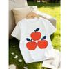 Europäische Größen Mädchen Klassisches Rundhals-Kurzarm-T-Shirt, Lässiges Design mit Apfel-Print, Süß und Erfrischend, Ideales Geschenk