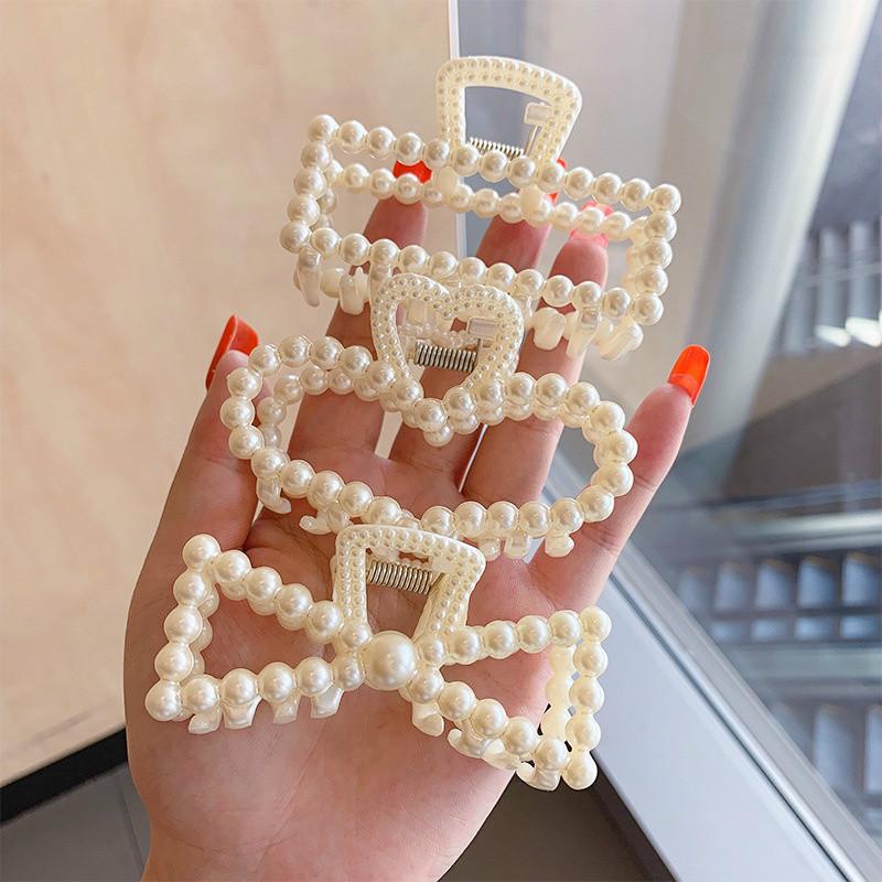 Agrafă de păr elegantă din spate, perlă, agrafă de păr Femeie, agrafă rechin, cochiră retro franceză