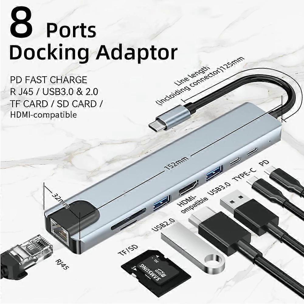 8 in 1 USB-C Type C HD Output 4K HDMI Usb 3.0 HUB Adapter For MacBook iPad 