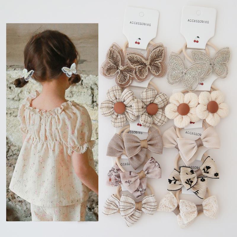 10Pcs Trendy Handmade Elastic Lovely Hairbands Children'S Flower Hair Accessories Hair Bow Headwear Rope Cute Girls Hair Bands