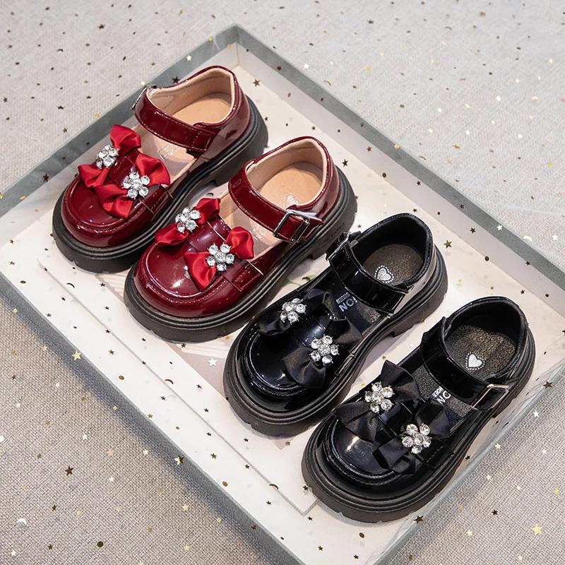 2025 New Girls Fashion LoafersThick-soled Cute Princess Party Shoes with Bow Casual Toddler Footwear Mary Jane Shoes Bow-knot