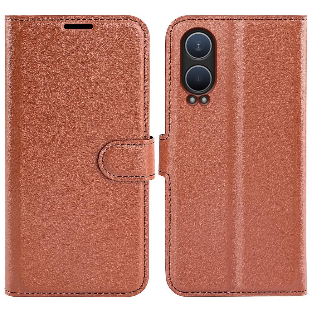 

For OnePlus Nord CE4 Lite 5G/Oppo K12x 5G (China) Phone Case Litchi Texture Shockproof Leather Wallet Cover Brown