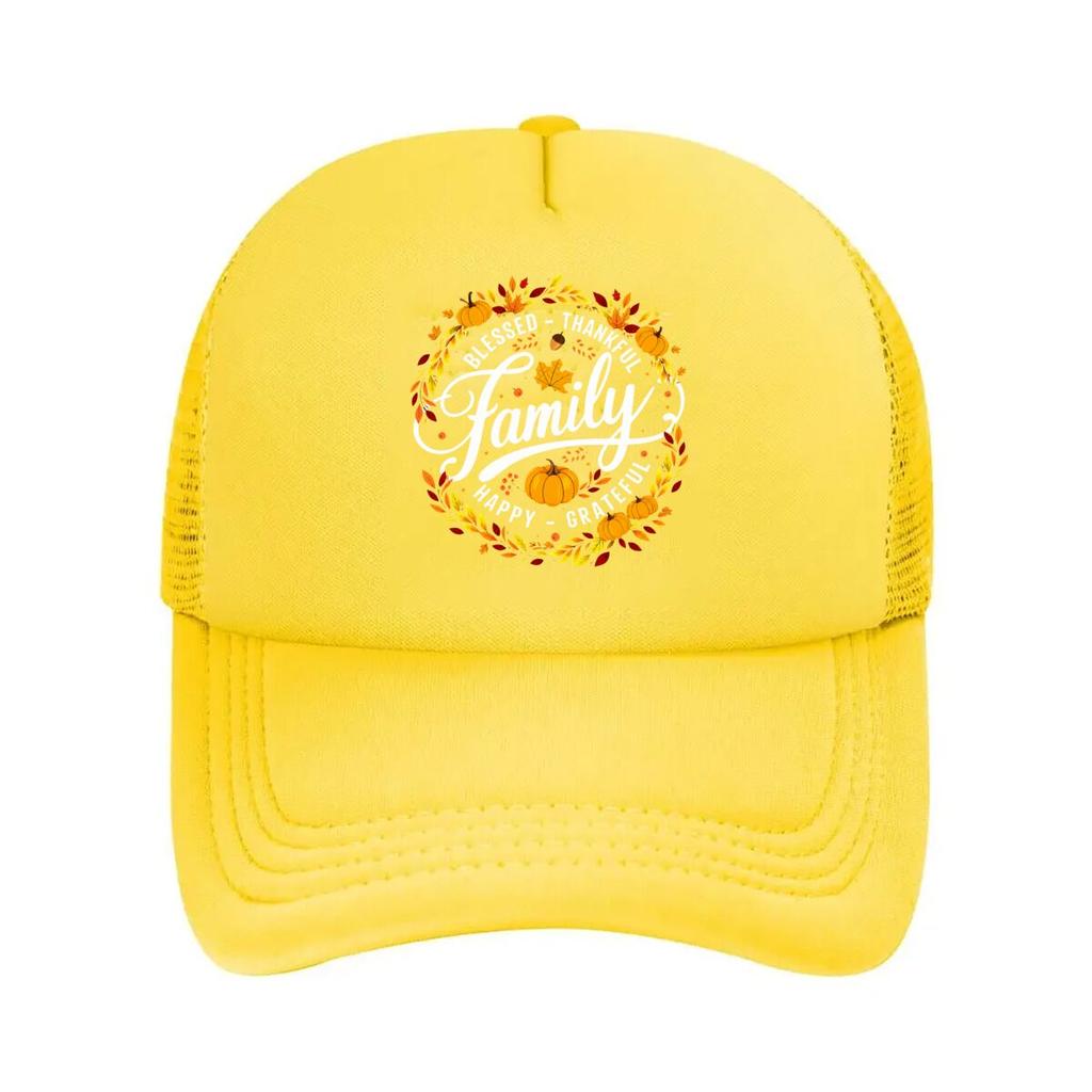 Thanksgiving Blessed Thankful Family Happy Grateful Pumpkin Mesh Baseball Cap Hip Hop