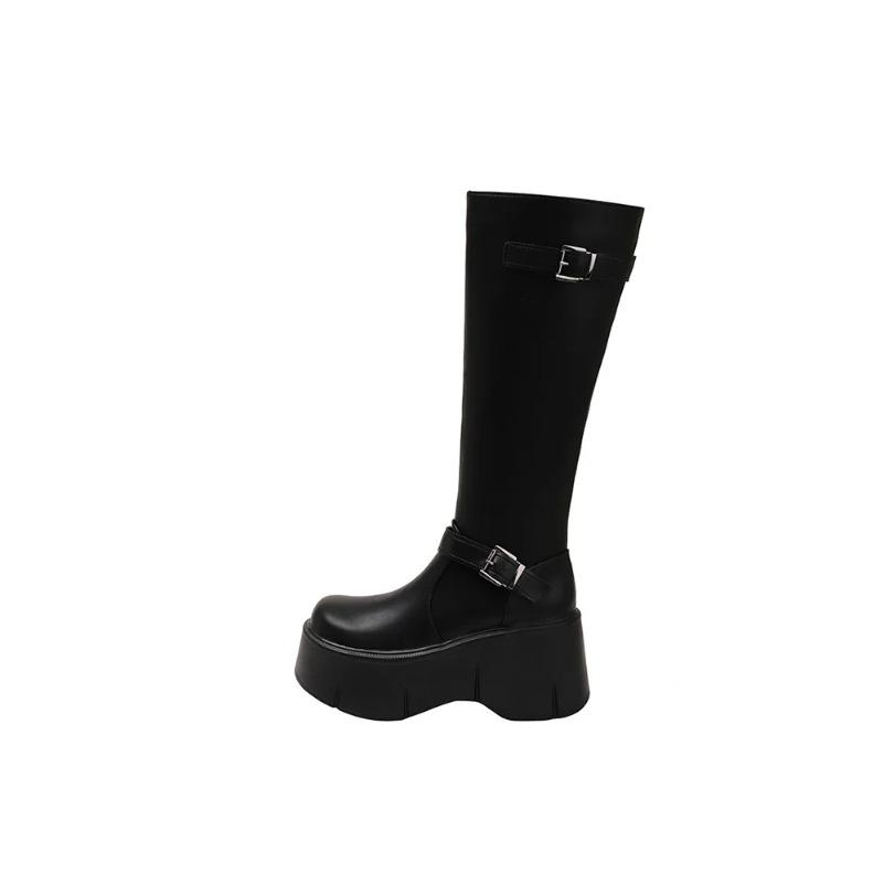 Versatile British Style Thick Soled Long Boots for Women  New Autumn Height Increasing and Slimming Knight Boots
