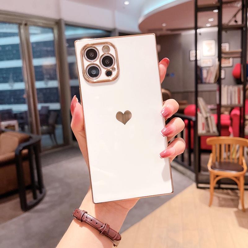 Soft Square Love Heat Phone Case For iPhone 12 11 13 14 Pro Max Mini X XR XS Max 7 8 Plus SE  Electroplated Bumper Cover