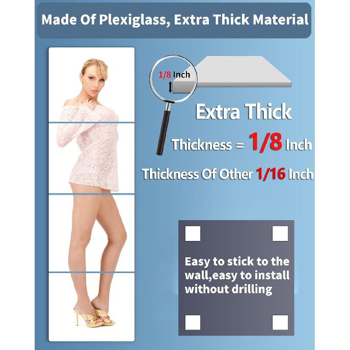 Shatterproof Wall Mirror Full Length for Bedroom, Acrylic Gym Mirrors For Home, Extra Thick: 0.12 inch, 12 x 12 inch x 4 Pcs, Workout Mirrors Safe