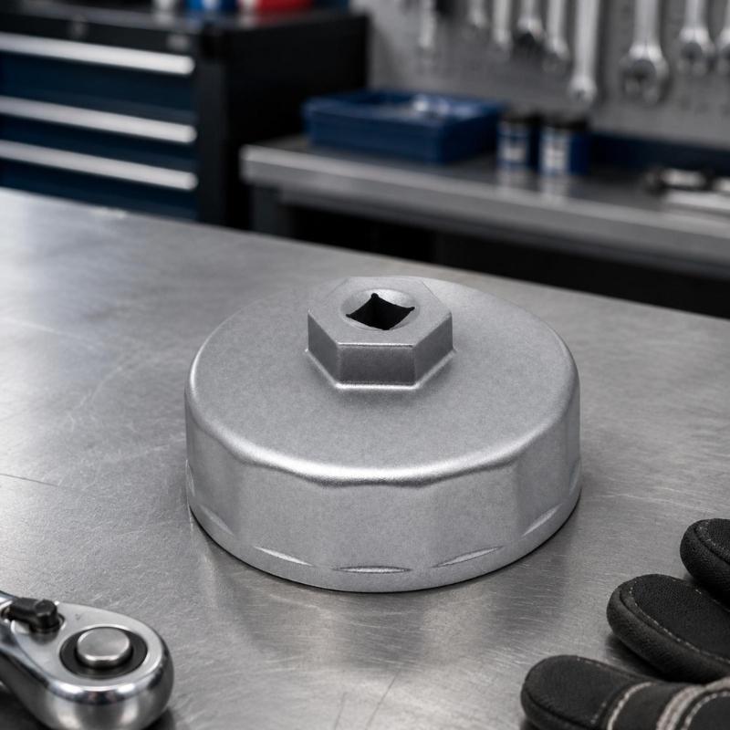 Canister Filter Cap Wrench Tool with 74mm 14 Slot Cup, Square Drive Opening and Metal Body for Filter Reinstall Work and Regular Garage Service