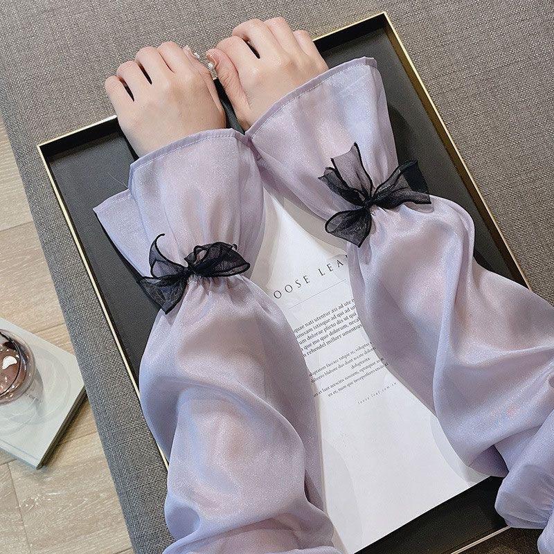 

2PC Bell Sleeves Elegant Solid Sun Protection Arm Protectors Riding Oversized Driving Ice Sleeves Beach Bow Outdoor фиолетовый