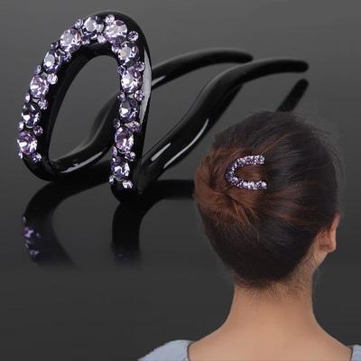 Rhinestone Updo Lady Hair Clasp Hair Pin Classical Hair Clip Comb Headdress U-Shaped
