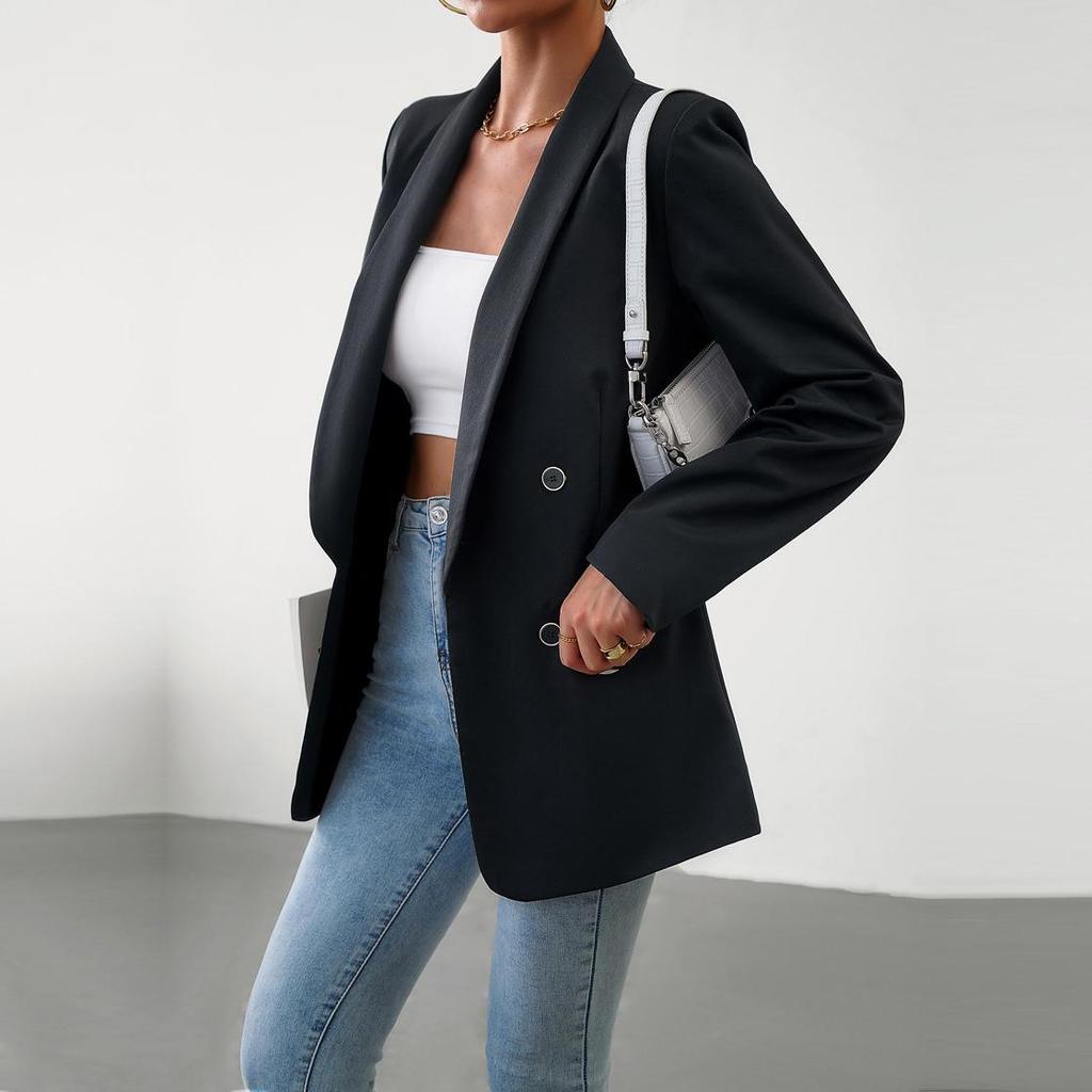 Women's Autumn Winter Solid Color Long Sleeve Casual Button Temperament Commuter Blazer Suit